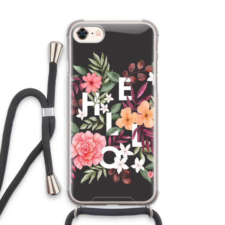 Hello in flowers: iPhone 7 Transparant Hoesje met koord