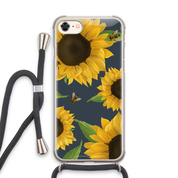 Sunflower and bees: iPhone 7 Transparant Hoesje met koord
