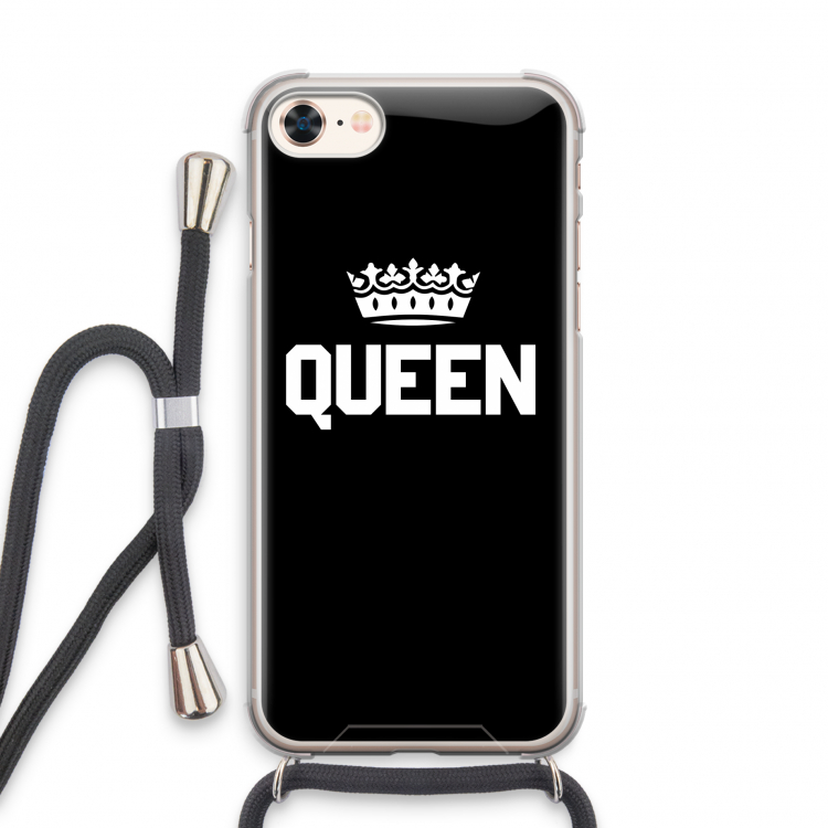 Queen zwart: iPhone 7 Transparant Hoesje met koord