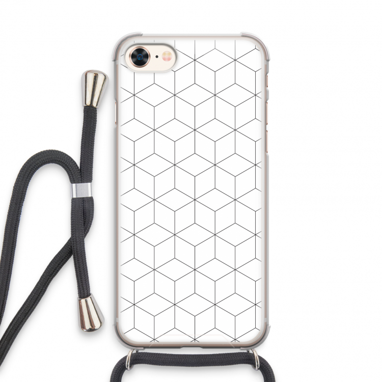 Zwart-witte kubussen: iPhone 7 Transparant Hoesje met koord
