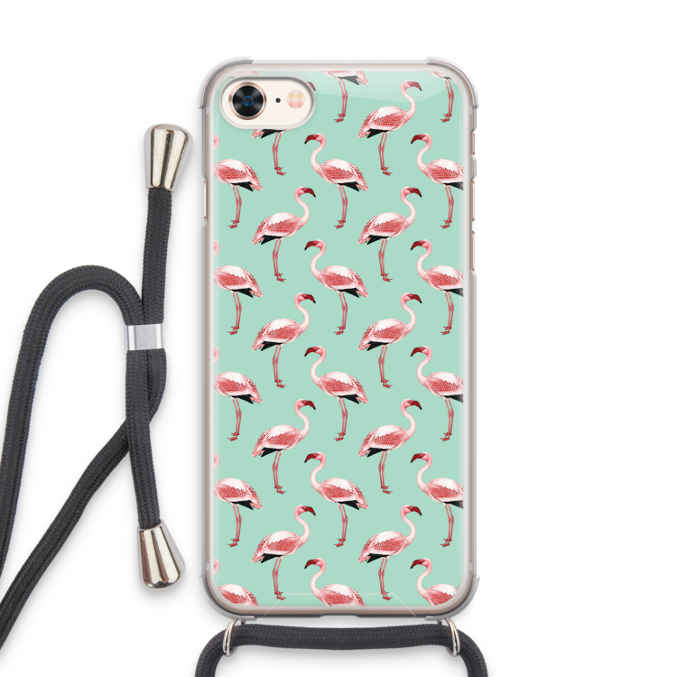 Flamingoprint groen: iPhone 7 Transparant Hoesje met koord