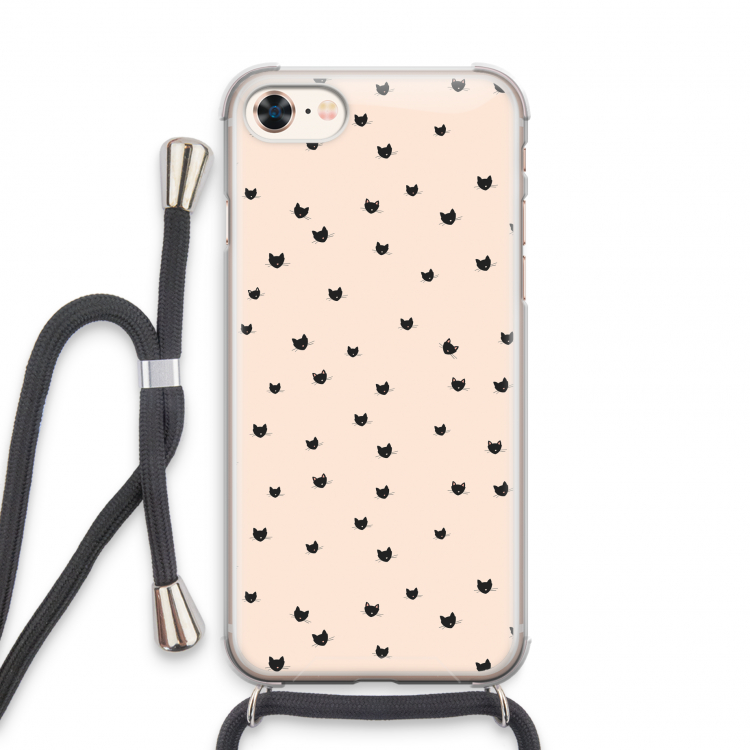 Kleine kattenkopjes: iPhone 7 Transparant Hoesje met koord