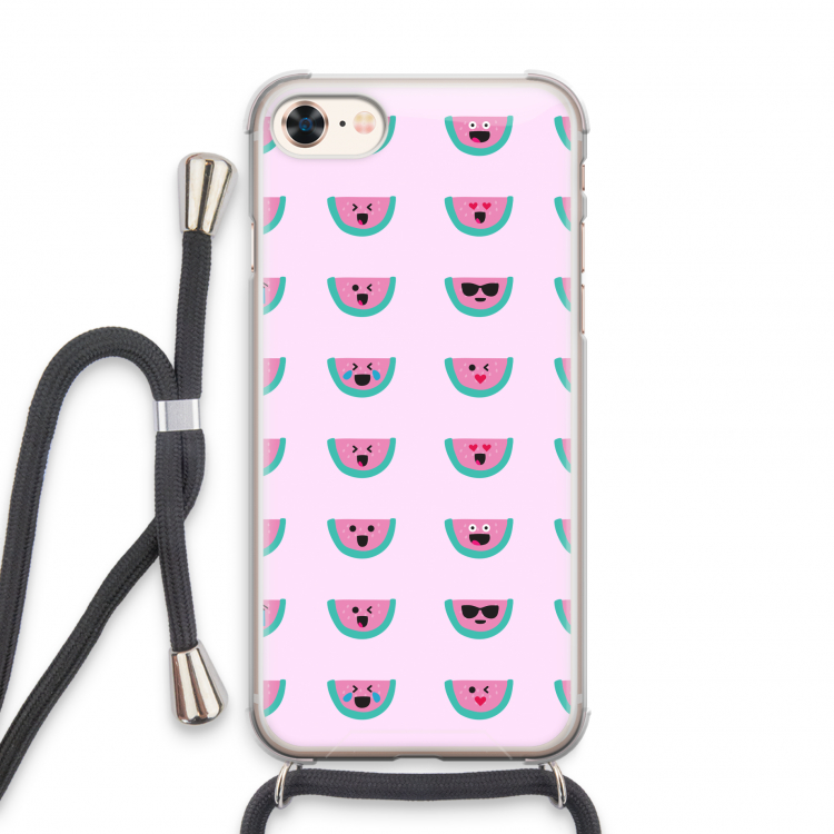 Smiley watermeloenprint: iPhone 7 Transparant Hoesje met koord