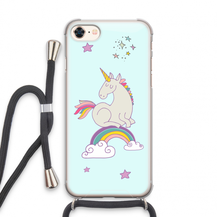 Regenboog eenhoorn: iPhone 7 Transparant Hoesje met koord