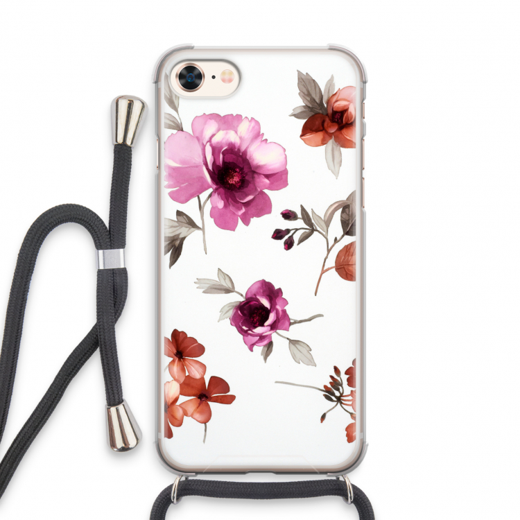 Geschilderde bloemen: iPhone 7 Transparant Hoesje met koord