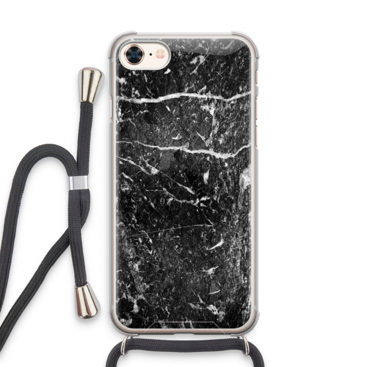 Zwart marmer: iPhone 7 Transparant Hoesje met koord