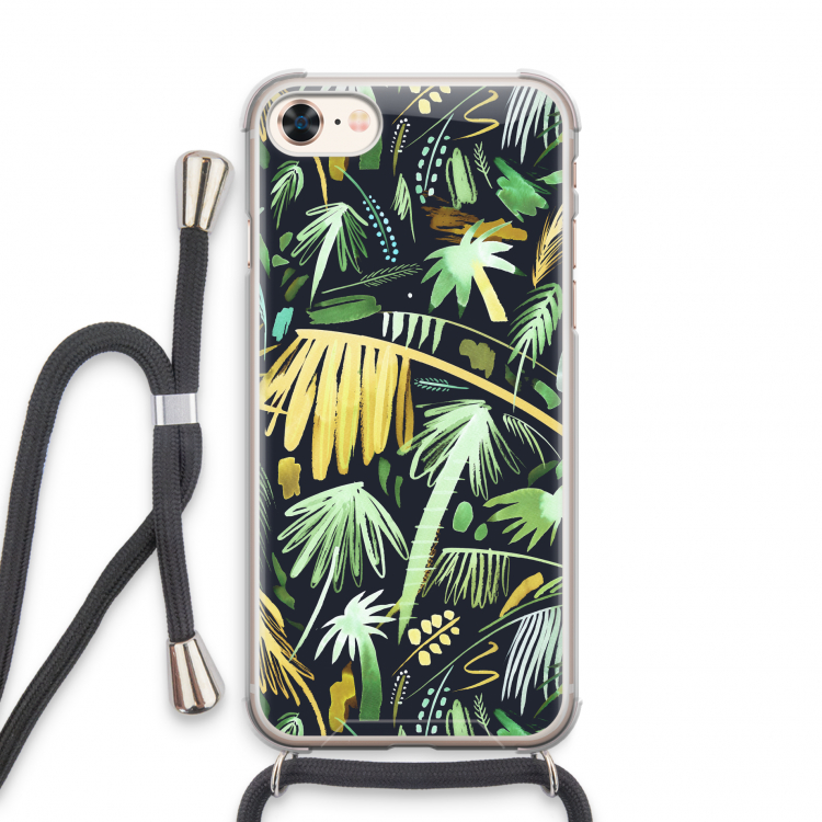 Tropical Palms Dark: iPhone 7 Transparant Hoesje met koord