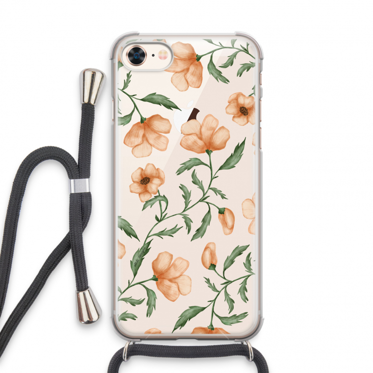Peachy flowers: iPhone 7 Transparant Hoesje met koord