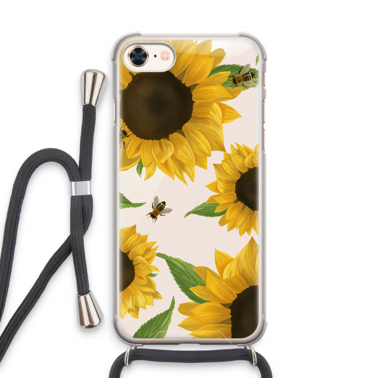 Sunflower and bees: iPhone 7 Transparant Hoesje met koord