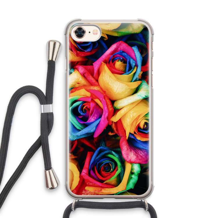Neon bloemen: iPhone 7 Transparant Hoesje met koord