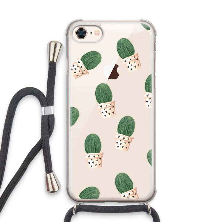 Cactusprint roze: iPhone 7 Transparant Hoesje met koord
