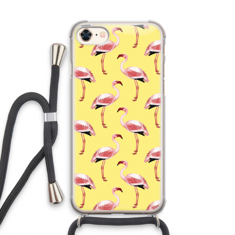 Flamingo's geel: iPhone 7 Transparant Hoesje met koord