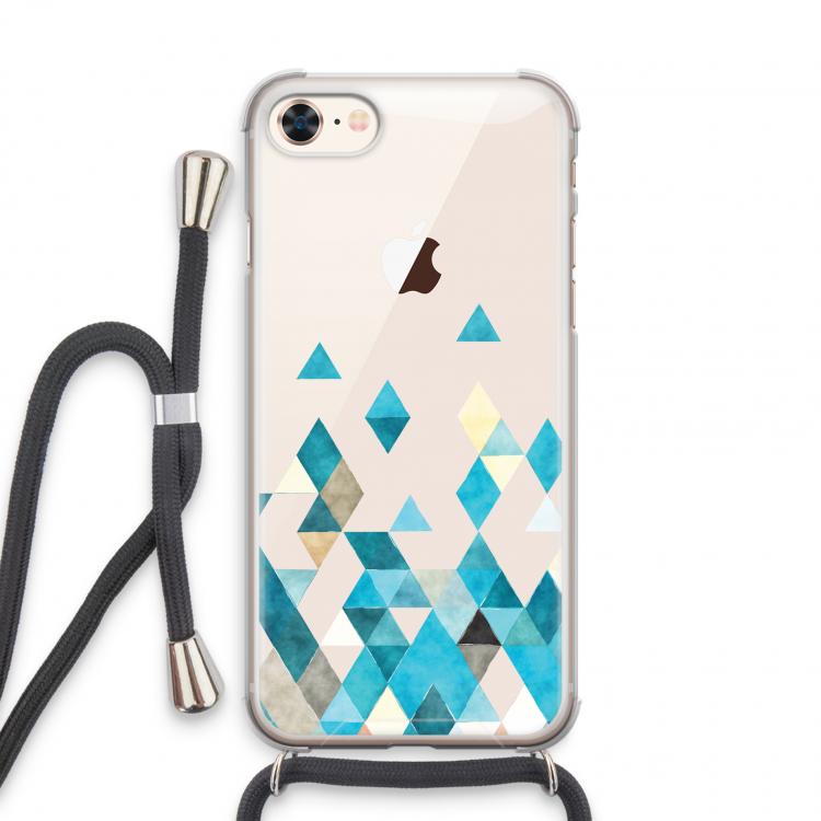 Gekleurde driehoekjes blauw: iPhone 7 Transparant Hoesje met koord