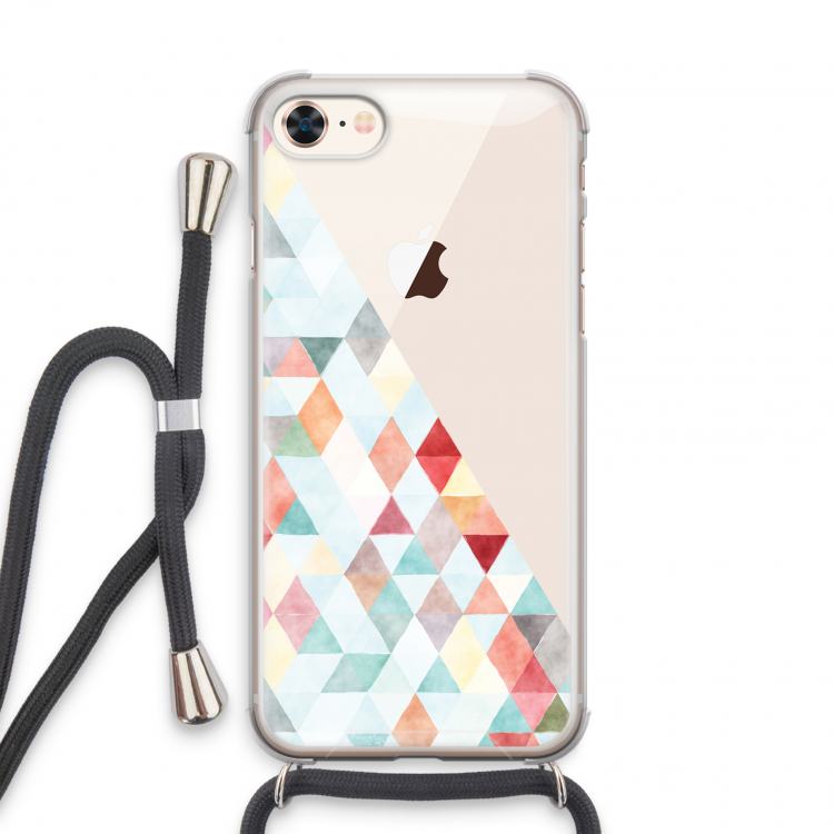 Gekleurde driehoekjes pastel: iPhone 7 Transparant Hoesje met koord