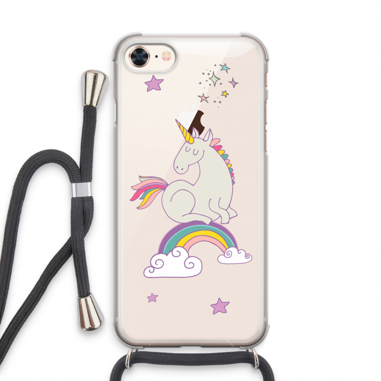Regenboog eenhoorn: iPhone 7 Transparant Hoesje met koord