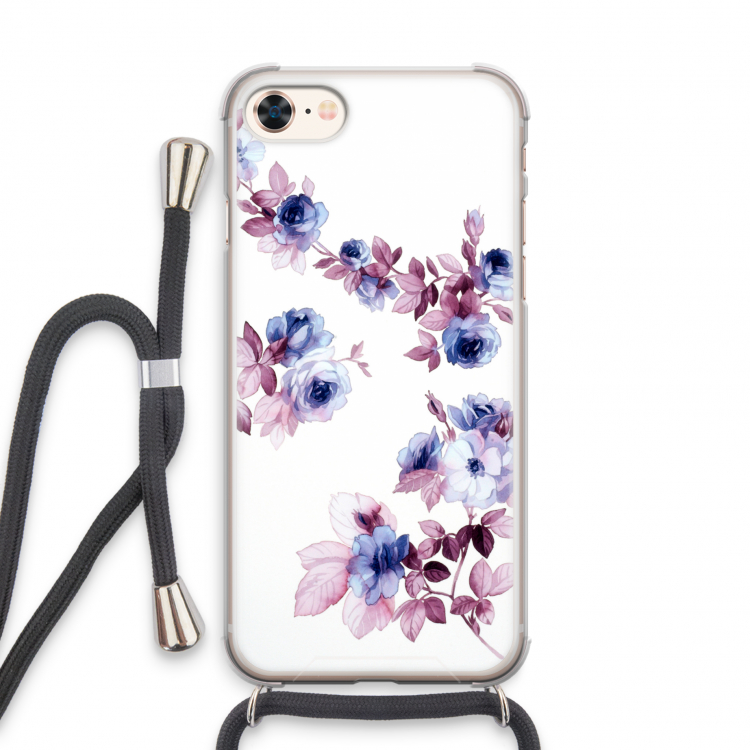 Waterverf bloemen: iPhone 7 Transparant Hoesje met koord