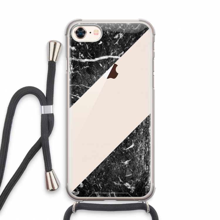 Zwart marmer: iPhone 7 Transparant Hoesje met koord