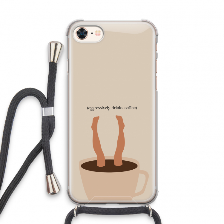 Aggressively drinks coffee: iPhone 7 Transparant Hoesje met koord