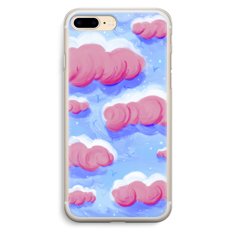 Roze wolken met vogels: iPhone 7 Plus Transparant Hoesje