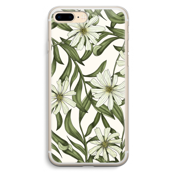 Wit bloemenpatroon: iPhone 7 Plus Transparant Hoesje
