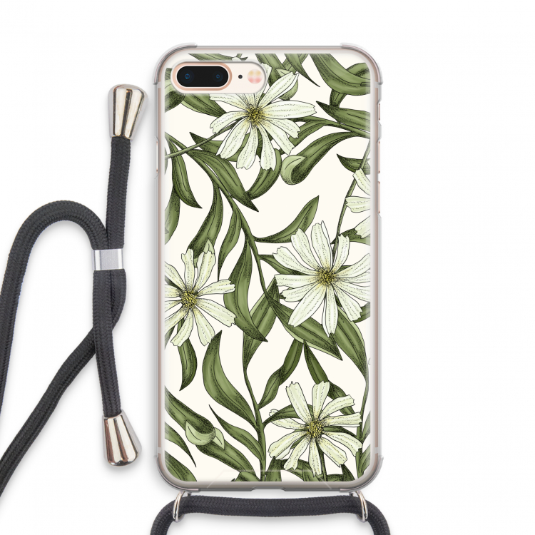 Wit bloemenpatroon: iPhone 7 PLUS Transparant Hoesje met koord
