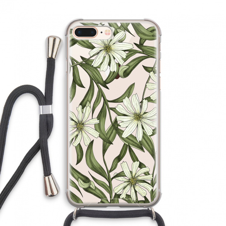 Wit bloemenpatroon: iPhone 7 PLUS Transparant Hoesje met koord