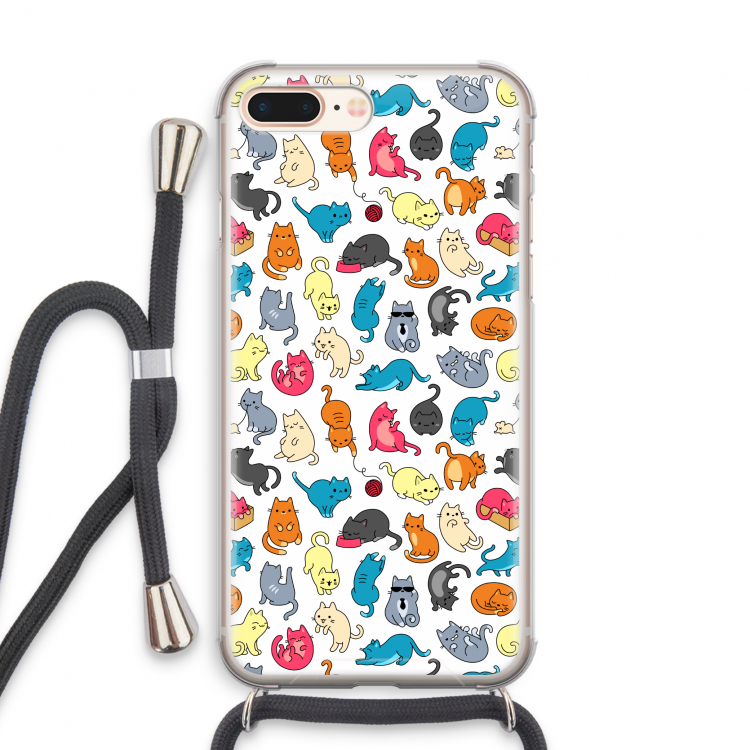 Kleurrijke katten: iPhone 7 PLUS Transparant Hoesje met koord