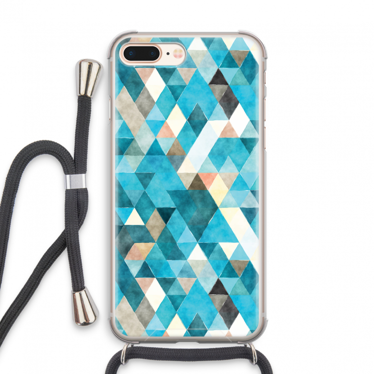 Gekleurde driehoekjes blauw: iPhone 7 PLUS Transparant Hoesje met koord