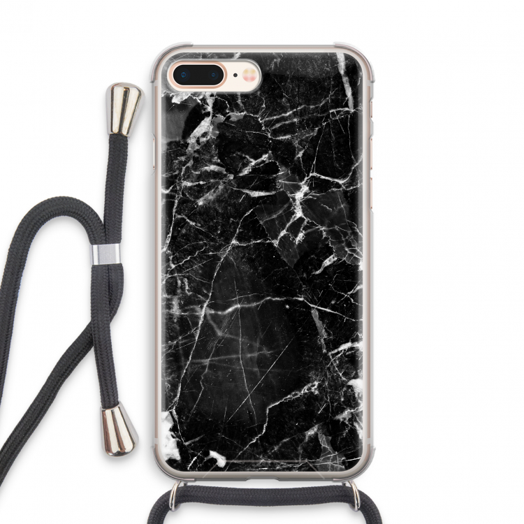 Zwart Marmer 2: iPhone 7 PLUS Transparant Hoesje met koord