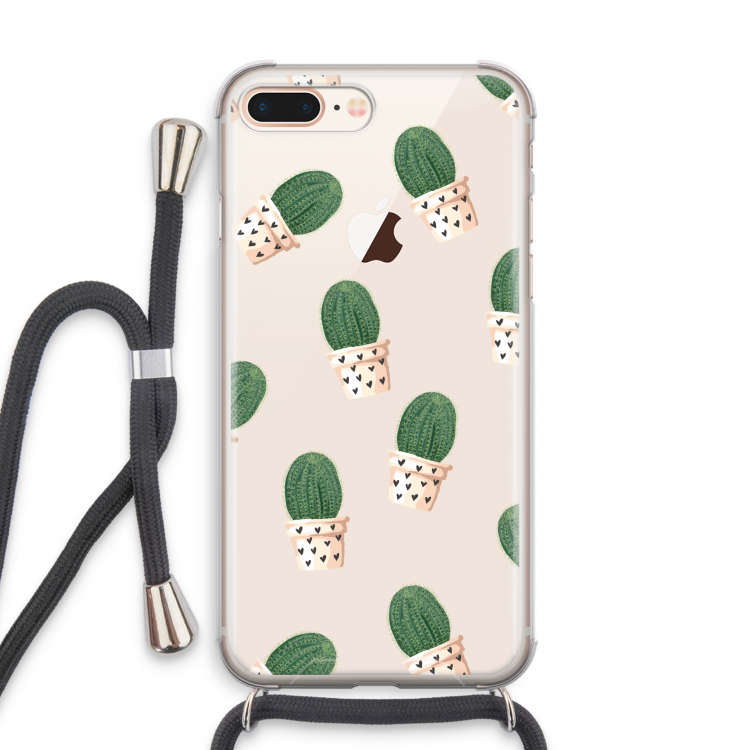 Cactusprint roze: iPhone 7 PLUS Transparant Hoesje met koord