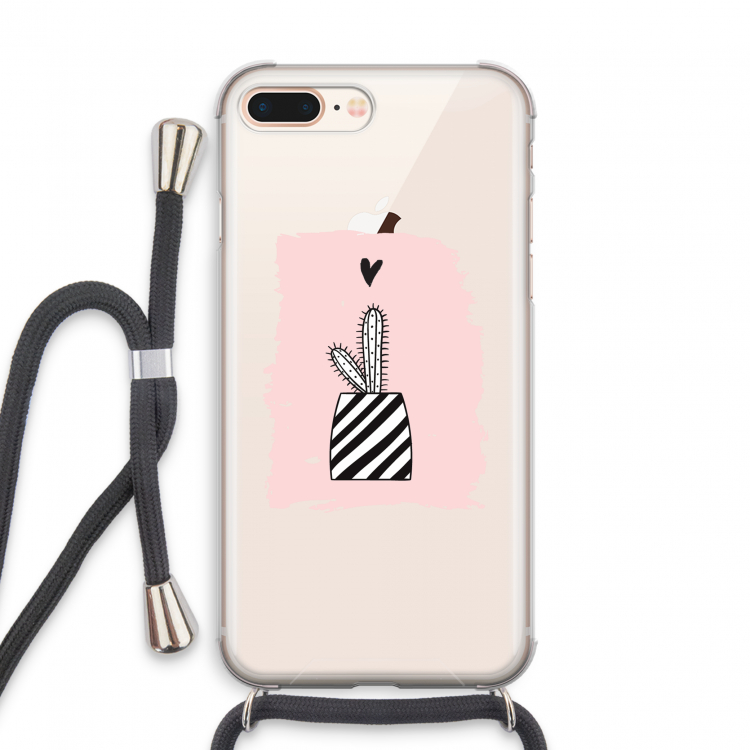 Zwart-wit cactus: iPhone 7 PLUS Transparant Hoesje met koord