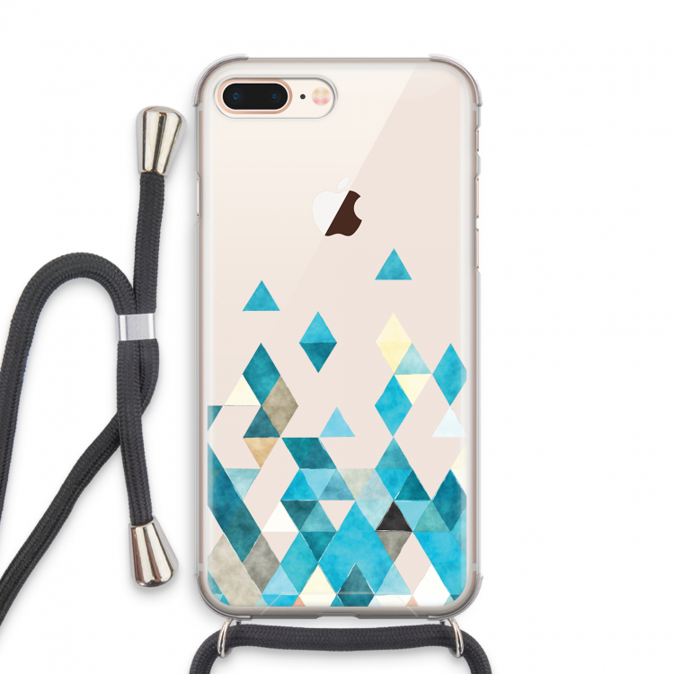 Gekleurde driehoekjes blauw: iPhone 7 PLUS Transparant Hoesje met koord
