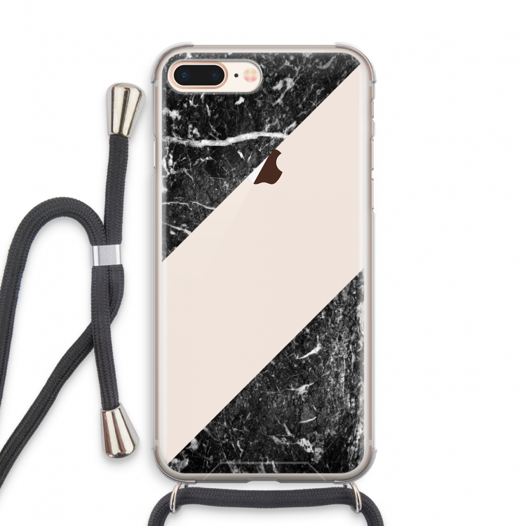 Zwart marmer: iPhone 7 PLUS Transparant Hoesje met koord