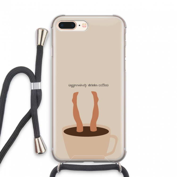 Aggressively drinks coffee: iPhone 7 PLUS Transparant Hoesje met koord