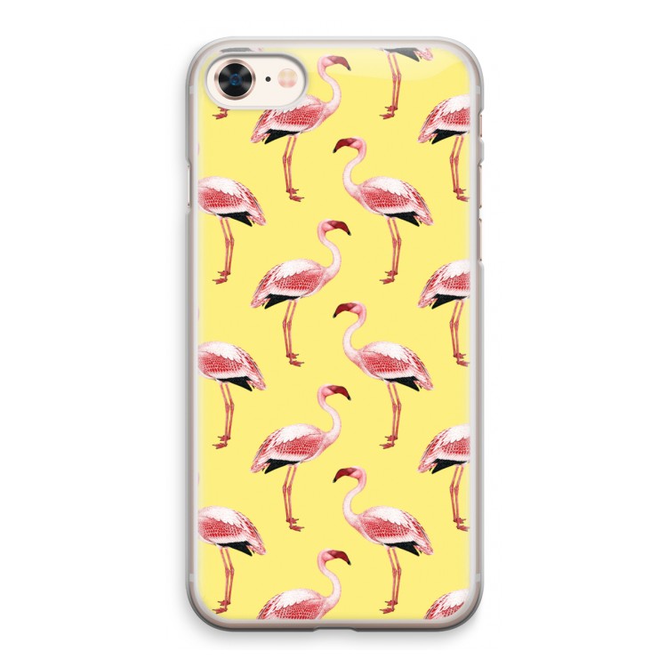 Flamingo's geel: iPhone 8 Transparant Hoesje