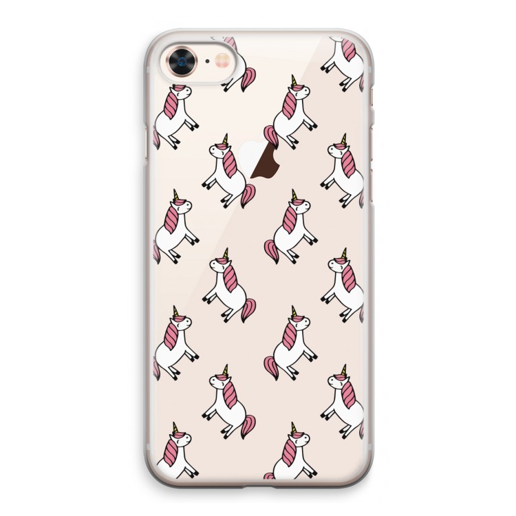 Eenhoorns overal: iPhone 8 Transparant Hoesje