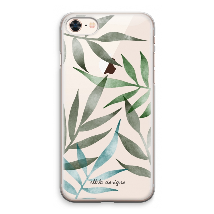 Tropical watercolor leaves: iPhone 8 Transparant Hoesje