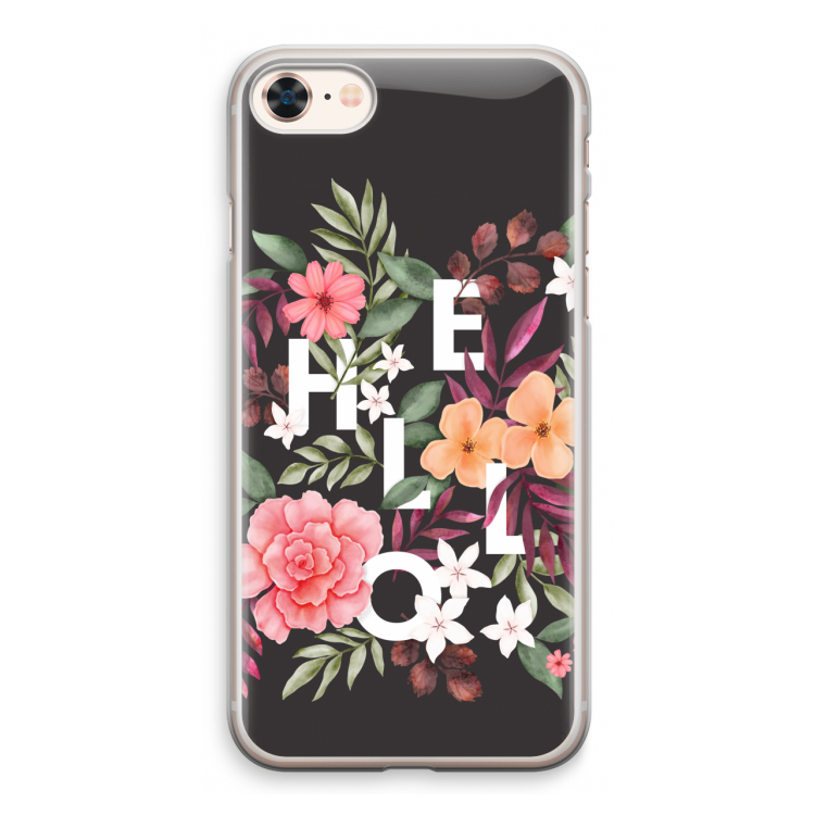 Hello in flowers: iPhone 8 Transparant Hoesje