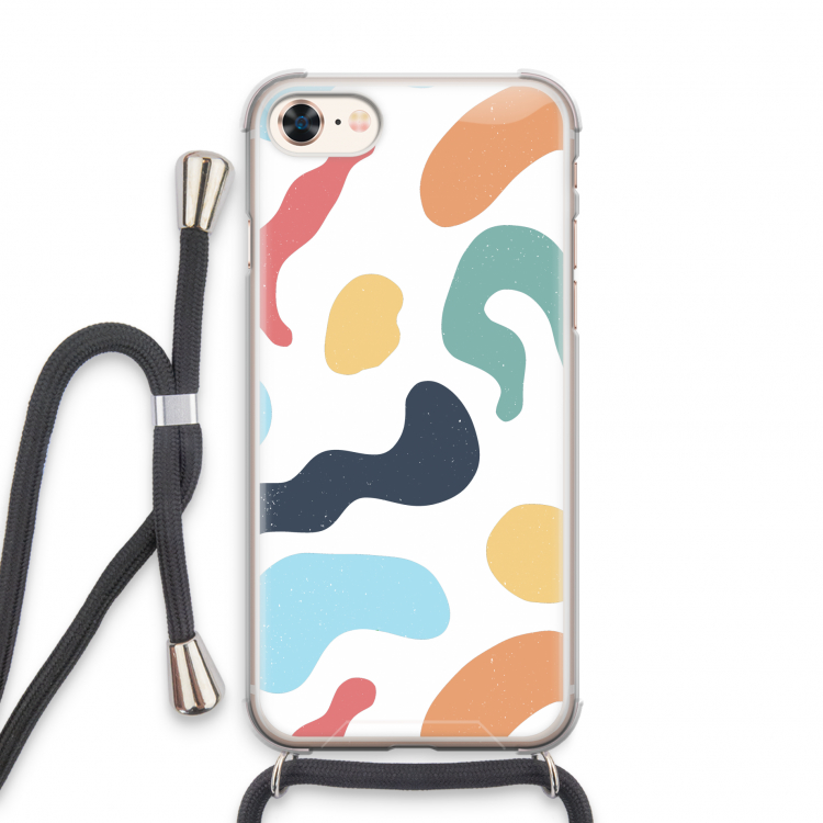 Memphis Shapes Blue: iPhone 8 Transparant Hoesje met koord