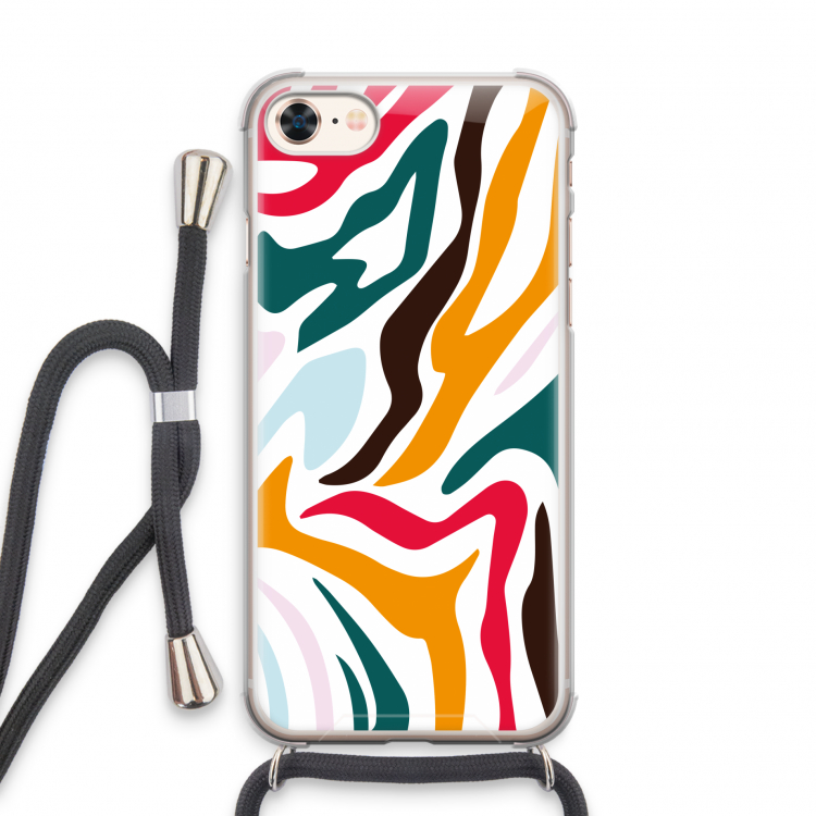 Colored Zebra: iPhone 8 Transparant Hoesje met koord