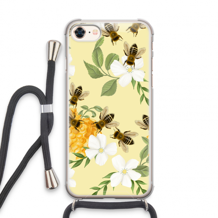 No flowers without bees: iPhone 8 Transparant Hoesje met koord