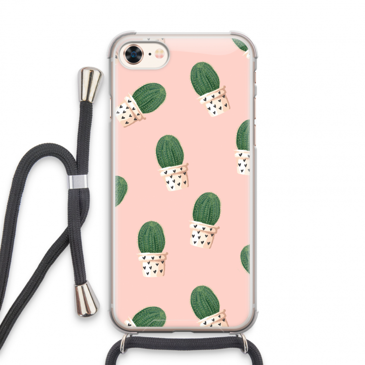 Cactusprint roze: iPhone 8 Transparant Hoesje met koord