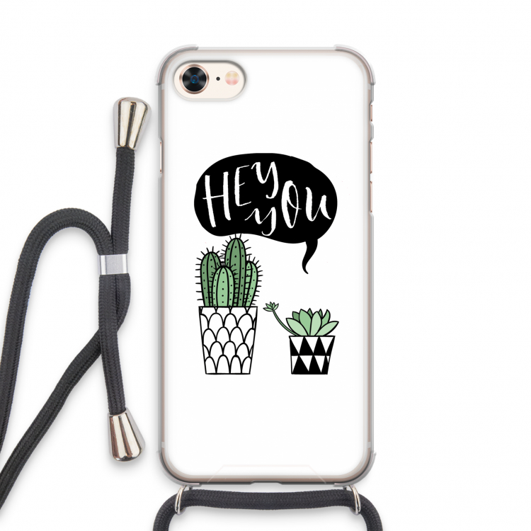 Hey you cactus: iPhone 8 Transparant Hoesje met koord