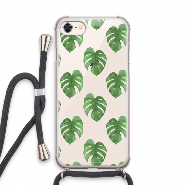 Monstera leaves: iPhone 8 Transparant Hoesje met koord