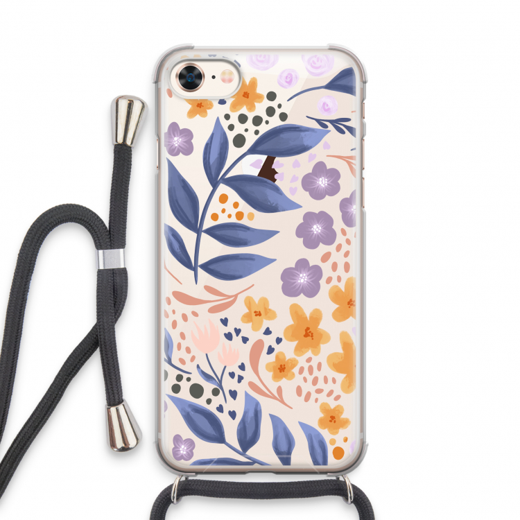 Flowers with blue leaves: iPhone 8 Transparant Hoesje met koord