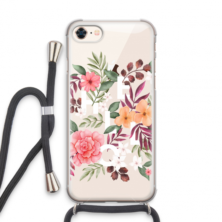 Hello in flowers: iPhone 8 Transparant Hoesje met koord