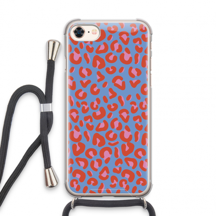 Leopard blue: iPhone 8 Transparant Hoesje met koord