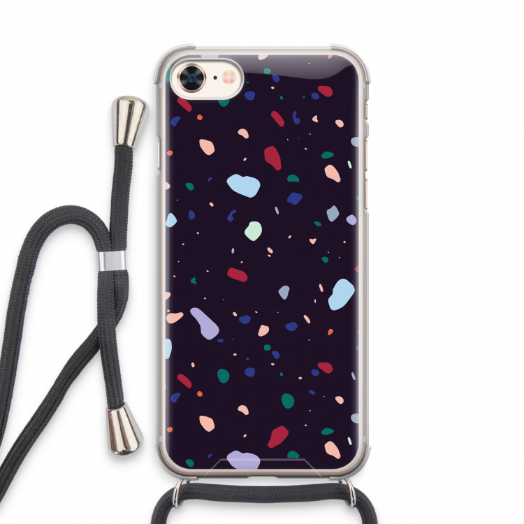 Dark Rounded Terrazzo: iPhone 8 Transparant Hoesje met koord