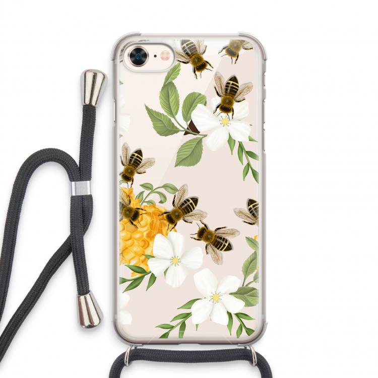 No flowers without bees: iPhone 8 Transparant Hoesje met koord