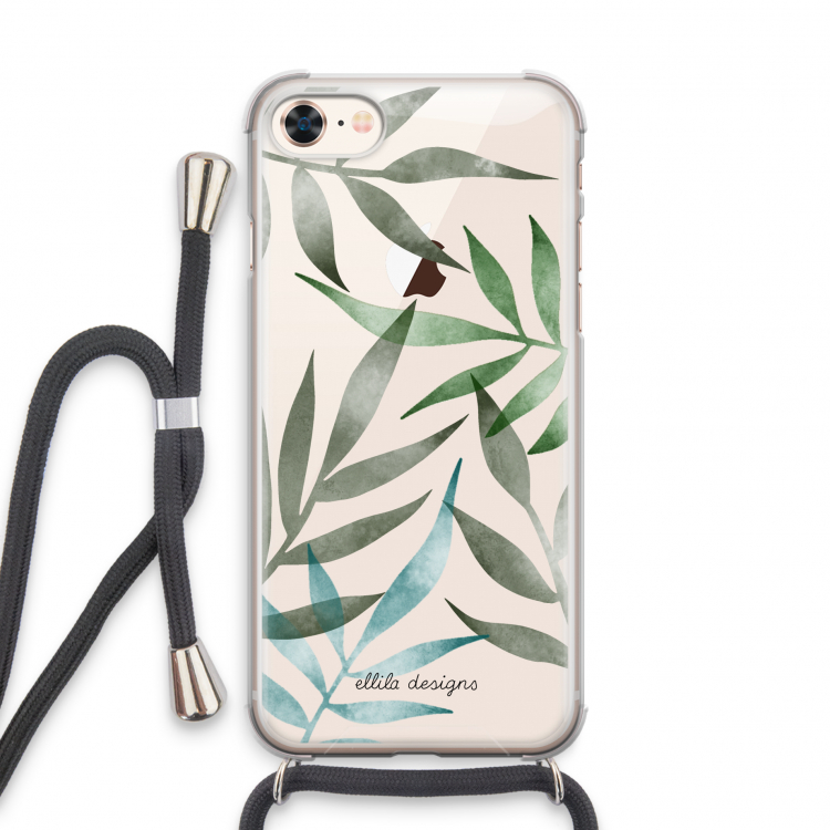 Tropical watercolor leaves: iPhone 8 Transparant Hoesje met koord